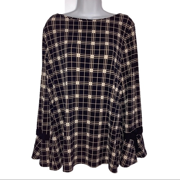 Charter Club Tops - Charter Club Stretch Long Sleeve Plaid Top XL Black Tan